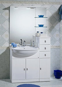 Bagno Italia Mobile Arredo Bagno cm 70+30 con lavabo lavandino semincasso bianco lucido con top in marmo specchio e tettino Mobili 1 l