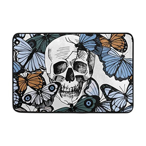 zerbino Skull with Multiple Butterfly Vintage Day of The Dead Indoor Door Mat Non-Slip zerbino 15.7X23.6 inch Interlayer Polyester Machine Washable Polyester Fabric