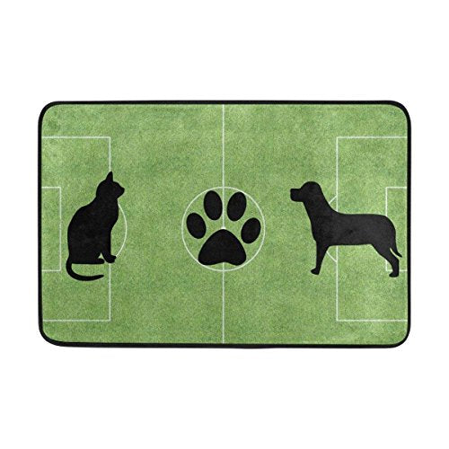 zerbino Green Soccer Field Football Cat Dog And Paw Print Indoor Door Mat Non-Slip zerbino 15.7X23.6 inch Interlayer Polyester Machine Washable Polyester Fabric