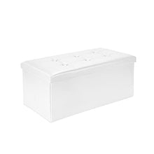 Todeco - Panca Pieghevole in Pelle, Ottomana Pieghevole per Conservare - Carico Massimo: 150 kg - Materiale: Finta Pelle - Cucita e con Finitura Trapuntata, 76 x 38 x 38 cm, Bianco