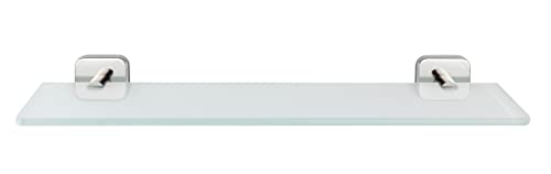 WENKO Ripiano in vetro Mezzano, mensola da parete in vetro satinato con tanto spazio per tutti gli utensili da bagno, supporto in acciaio inox lucido resistente contro la ruggine, 46,5 x 5,5 x 13,5 cm