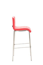 CLP Sgabello Alto Bar Kado Impilabile Trapuntato In Similpelle Con Schienale Gambe Squadrate In Metallo Alt. 78 CM, Colore:rosso, Colore del telaio:acciaio inossidabile