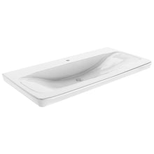 Fackelmann Set di mobili da bagno bianco lucido, 3 pezzi Lavandino in ceramica da appendere Milano 100 cm & specchio da bagno a LED
