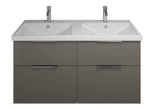 Burgbad Eqio Doppio lavabo in Ceramica con mobiletto SEYT123, Larghezza 1230 mm, Colore (Anteriore/Corpo): Grigio Alto Lucido/Grigio Lucido, Impugnatura G0146 - SEYT123F2010G0146