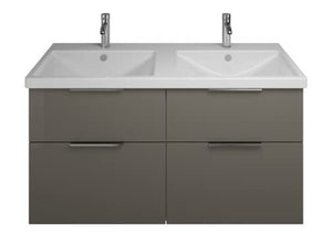 Burgbad Eqio Doppio lavabo in Ceramica con mobiletto SEYT123, Larghezza 1230 mm, Colore (Anteriore/Corpo): Grigio Alto Lucido/Grigio Lucido, Impugnatura G0146 - SEYT123F2010G0146