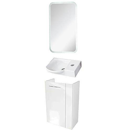 Fackelmann – Set di mobili da Bagno vadea Ospiti WC 3 Pezzi 45 cm Bianco con mobiletto da Bagno & Ceramica Bacino & LED Specchio Element