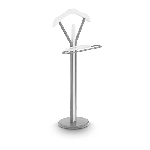 Uniprodo Indossatore da Camera Appendiabiti Servomuto Uni_Stand_02 (Acciaio Verniciato a Polvere, 2 Barre, Argento e Bianco)