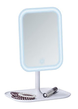 WENKO Specchio d'appoggio con luce LED Bertiolo - Specchio per cosmesi, specchio con illuminazione, superficie specchiante: 13 x 18 cm, Plastica, 21 x 30 x 16.5 cm, Bianco