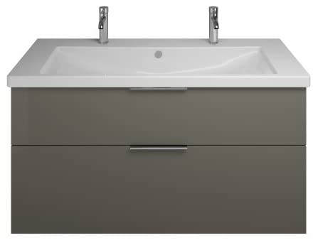 Burgbad Eqio Doppio lavabo in Ceramica con mobiletto SEYR123, Larghezza 1230 mm, Colore (Anteriore/Corpo): Grigio Alto Lucido/Grigio Lucido, Impugnatura G0146 - SEYR123F2010G0146