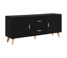 GOTOTOP Credenza Nera 160 x 40 x 70 cm Credenza Cucina Legno con 2 Cassetti e 2 Scomparti Portaoggetti,MDF lucido + gambe in legno