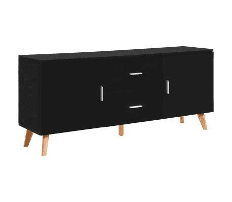 GOTOTOP Credenza Nera 160 x 40 x 70 cm Credenza Cucina Legno con 2 Cassetti e 2 Scomparti Portaoggetti,MDF lucido + gambe in legno