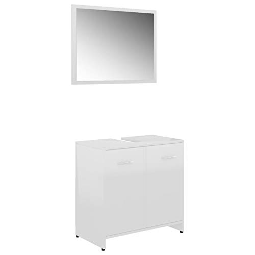 Irfora Mobiletto Bagno, Set Mobili da Bagno, Mobile Specchio Bagno, Mobiletto Salvaspazio, Arredo Bagno, in Truciolato Bianco Lucido