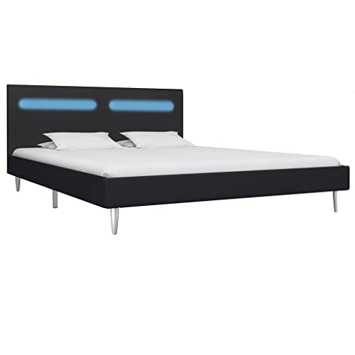vidaXL Giroletto con Luci LED Imbottito Classico Elegante Telaio Letto Struttura in Metallo e Legno Gambe in Ferro Nero in Tessuto 160x200 cm