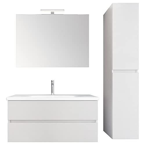 bonussi Mobile Bagno Sospeso 130 cm Lavabo Specchio e Pensile Bianco Larice
