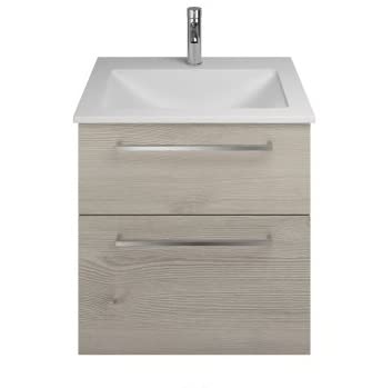 Burgbad Eqio Lavabo in ghisa Minerale Incluso mobiletto lavabo, Larghezza 620 mm, SEYU062, Colore (Anteriore/Corpo): Flanella di Quercia/Flanella di Quercia, Maniglia cromata P95 - SEYU062F2632P95