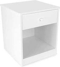 Leomark comodino classico per cameretta con cassetto e scompartimento apertoin, cassettiera per bambini in legno, colore bianco, dimensioni: 34cm x 33,5cm x 40cm (LxPxA)