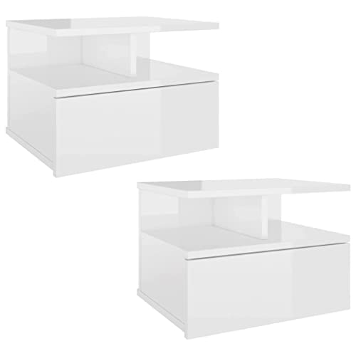 vidaXL 2x Comodini Pensili con Cassetto e Scomparti Aperti Compatti Eleganti Moderni Armadietti Sospesi Comò Bianco Lucido 40x31x27 cm in Truciolato