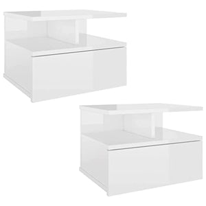vidaXL 2x Comodini Pensili con Cassetto e Scomparti Aperti Compatti Eleganti Moderni Armadietti Sospesi Comò Bianco Lucido 40x31x27 cm in Truciolato