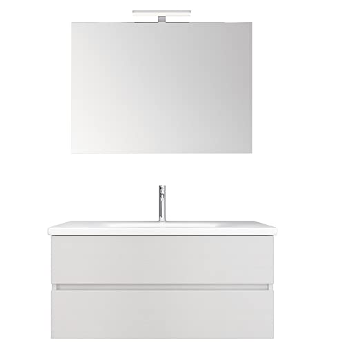 bonussi Mobile Bagno Sospeso 100 cm Lavabo Specchio e Cassettoni Bianco Larice