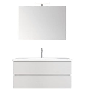 bonussi Mobile Bagno Sospeso 100 cm Lavabo Specchio e Cassettoni Bianco Larice