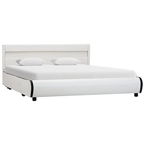 vidaXL Giroletto con LED Elegante Robusto Contemporaneo con Telecomando Telaio Imbottito Struttura Letto Bianco in Similpelle 120x200 cm