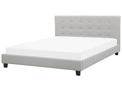 Beliani Letto Tessuto Grigio Chiaro con Rete a doghe 180 x 200 cm La Rochelle