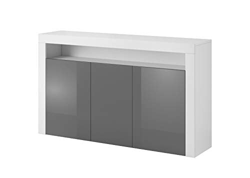 E-Com - Credenza Luna – 155 cm – Bianco/Grigio