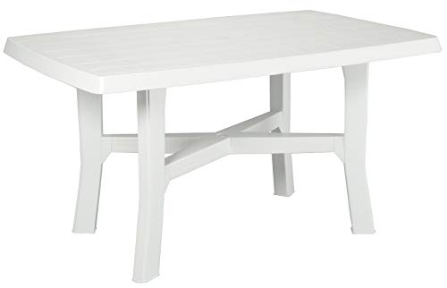 Tavolo tavolino Rettangolare in Resina di plastica Bianco per Esterno da Giardino terrazzo Bar sagra Campeggio con Foro per ombrellone