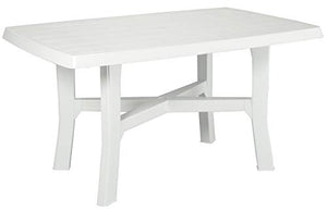 Tavolo tavolino Rettangolare in Resina di plastica Bianco per Esterno da Giardino terrazzo Bar sagra Campeggio con Foro per ombrellone