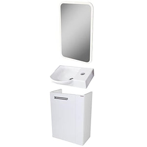 Fackelmann – Set di mobili da Bagno Como Ospiti WC 3 Pezzi 45 cm Bianco con mobiletto da Bagno & Ceramica Bacino & LED Specchio Element