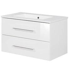 Fackelmann, set di mobili da bagno B.Perfect, 3 pezzi, con lavabo, lavandino in ceramica, 80 cm e armadietto a specchio a LED