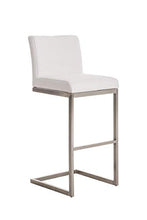 CLP Sgabello Alto in Acciaio Inox Paros in Stoffa I Sgabello Bar Imbottito Alt. 77 CM I Sedia Cucina Design con Schienale, Colore:Bianco