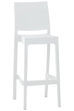 Sgabello Bar Maya Impilabile In Polipropilene I Sgabello Outdoor Con Schienale I Sedia Sgabello Alta In Plastica Alt. 75 CM, Colore:bianco