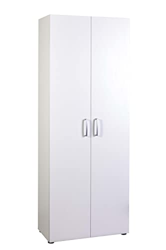 Composad Armadio Legno 2 Ante con CASSETTIERA CASSETTI Laccato Bianco ARMADIETTO SCARPIERA 5 Ripiani