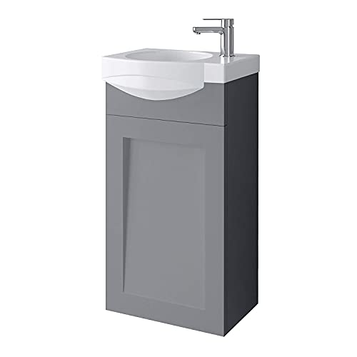Planetmöbel Mobile con lavabo in ceramica, per bagno degli ospiti, 40 cm, colore grigio opaco