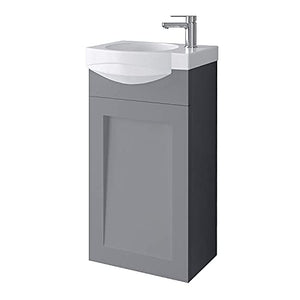 Planetmöbel Mobile con lavabo in ceramica, per bagno degli ospiti, 40 cm, colore grigio opaco