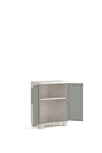 Keter Wood Grain Armadio Basso, Grigio con Porte Imitazione Legno, 68 x 39 x 97 cm