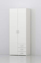 Dmora Armadio Guardaroba a Due Ante e Tre cassetti, Colore Bianco, cm 77 x 49 x h200