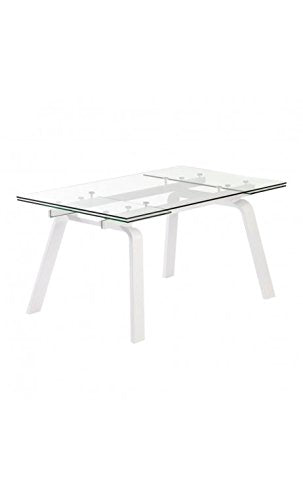 CAMINO A CASA – Tavolo da Pranzo 160 – 240 cm Legno Bianco e Vetro Moon