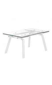 CAMINO A CASA – Tavolo da Pranzo 160 – 240 cm Legno Bianco e Vetro Moon