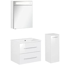 FACKELMANN B.Clever - Set di mobili da bagno, 3 pezzi, 60 cm, con lavabo in marmo e armadietto a specchio a LED