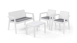 Keter Emily Lounge Set, Mobili da Giardino Superficie Liscia con Divano 2 Posti 2 Sedie e Tavolino, Bianco