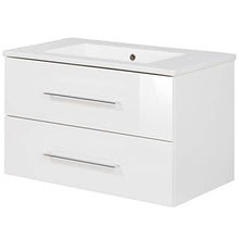 FACKELMANN B.Perfekt - Set di mobili da bagno, 3 pezzi, con mobiletto in ceramica, 80 cm e specchio rotondo a LED