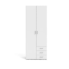 Dmora Armadio Guardaroba a Due Ante e Tre cassetti, Colore Bianco, cm 77 x 49 x h200