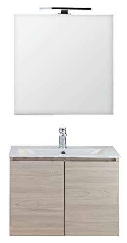 bonussi Mobile Bagno Sospeso 60 cm Lavabo e Specchio Connor Olmo Chiaro