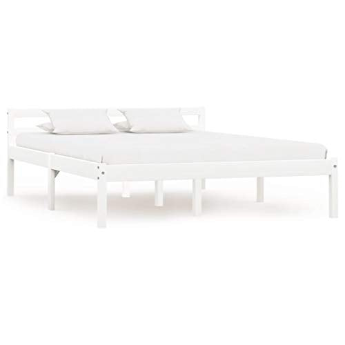 BIGTO - Struttura per letto in legno di pino massello, per camera da letto, colore: bianco, 140 x 200 cm