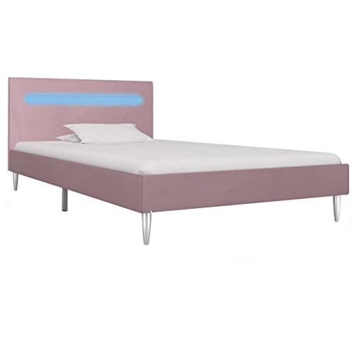 vidaXL Giroletto con Luci LED Imbottito Classico Elegante Telaio Letto Struttura in Ferro Verniciato Testata in MDF Rosa in Tessuto 90x200 cm