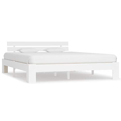 BIGTO - Struttura per letto in legno di pino massiccio, per camera da letto, stile C, colore: bianco, 160 x 200 cm