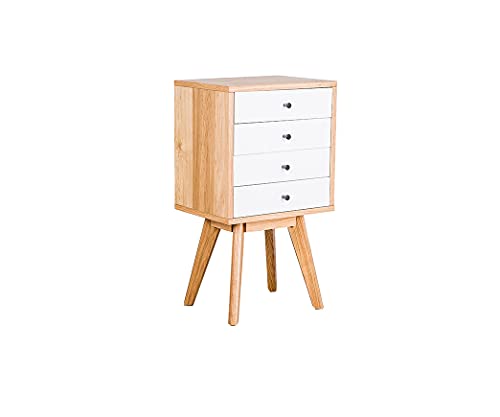 Design Twist Comodino Cassettiera 4 Cassetti, Mobiletto Legno Bianco Marrone Chiaro, 40 x 33,5 x 78 cm