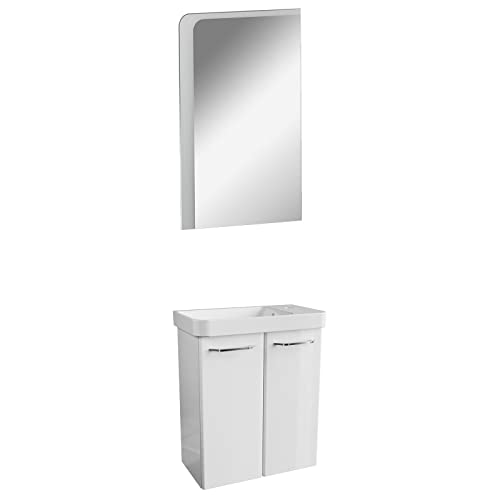FACKELMANN Set di 3 mobili da bagno Milano per ospiti con mobiletto, 55 cm e specchio da bagno a LED
